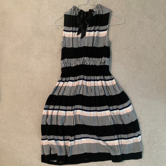 Kate Spade Bay Stripe Tie Back Black Pink Dress Size 2 - Picture 3 of 7